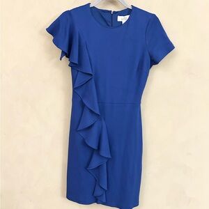 Badgley Mischka Cobalt Blue Ruffle Sheath Dress
